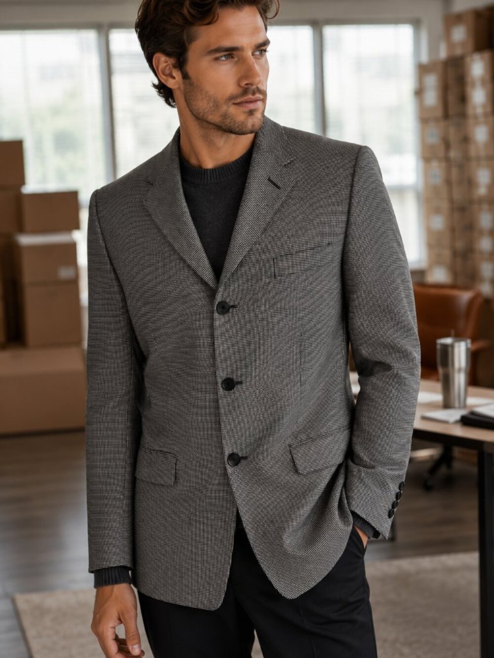 Axcess Claiborne 40R Silk Wool Sport Coat Black White Check Blazer